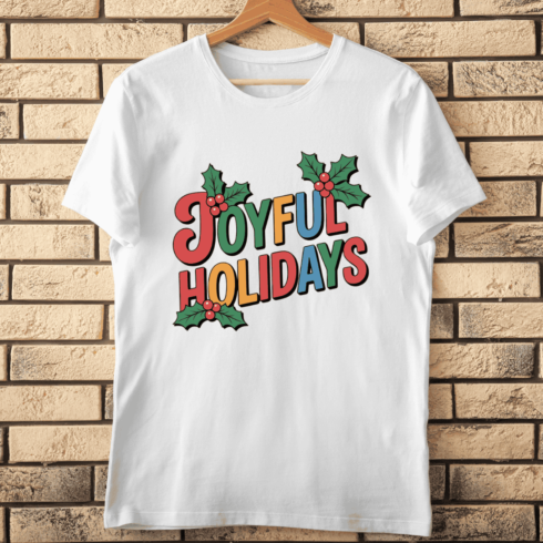 Retro Groovy Joyful Holidays T-Shirt Design cover image.