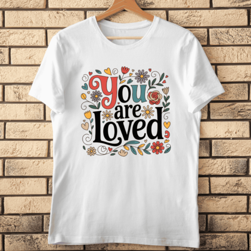 Typography Art with Flowers and Hearts T-Shirt Design cover image.