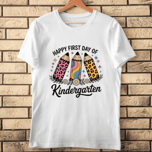 Groovy First Day Pencils T-shirt Design cover image.