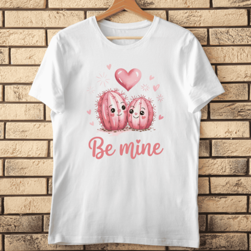 Be Mine Valentine's Day Cute Cactus Couple T-shirt Design cover image.