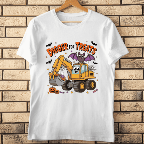 Funny Spooky Season Vehicle and Treats T-shirt Design cover image.