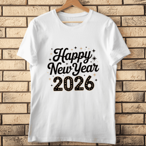 Happy New Year 2026 Script Typography T-shirt Design cover image.
