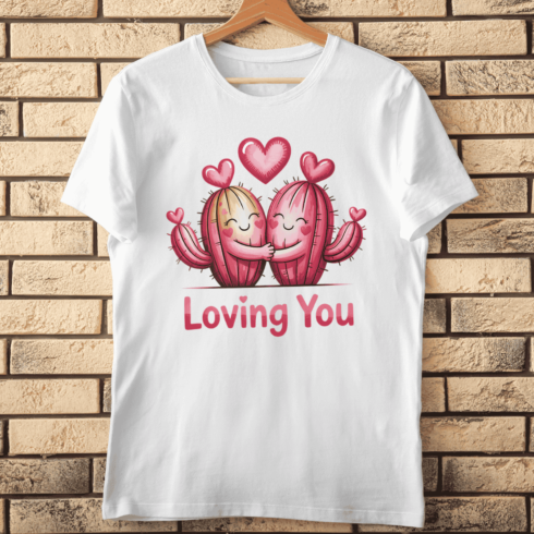 Adorable Watercolor Cactus Couple T-shirt Design cover image.