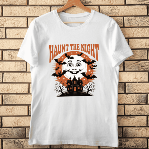 Spooky House and Funny Vintage Moon T-shirt Design cover image.