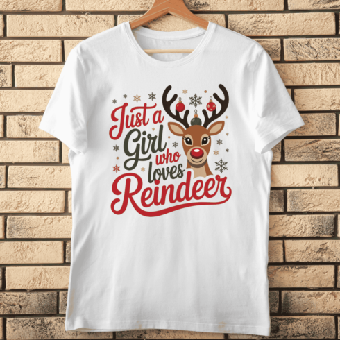 Feminine Script Typography and Reindeer T-Shirt Design cover image.