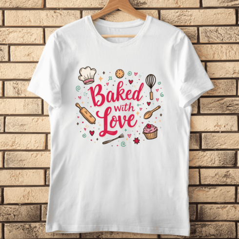 Baked with Love Typography T-Shirt Design cover image.