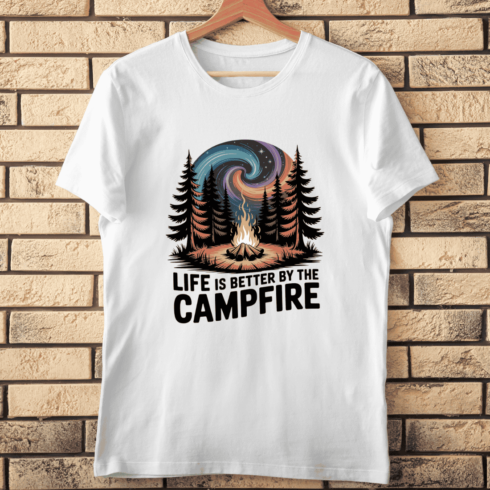 Camping Slogan Typography Forest Night Sky T-shirt Design cover image.