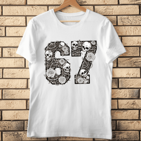 Number 67 with Floral Skulls T-Shirt Design cover image.