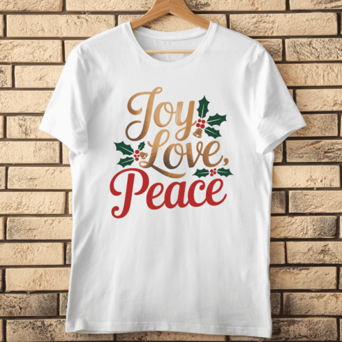 Joy Love Peace Script Typography T-shirt Design cover image.