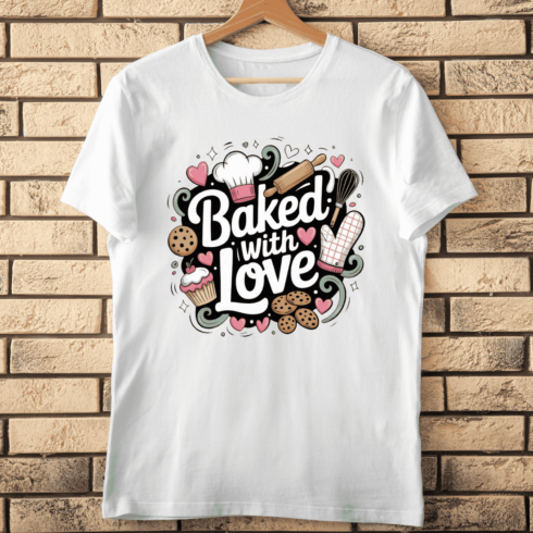 Baking Love Kitchen Utensils T-Shirt Design cover image.
