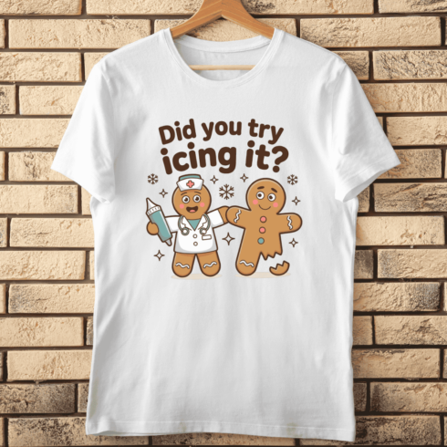 Funny Gingerbread Doctor Icing Pun T-Shirt Design cover image.
