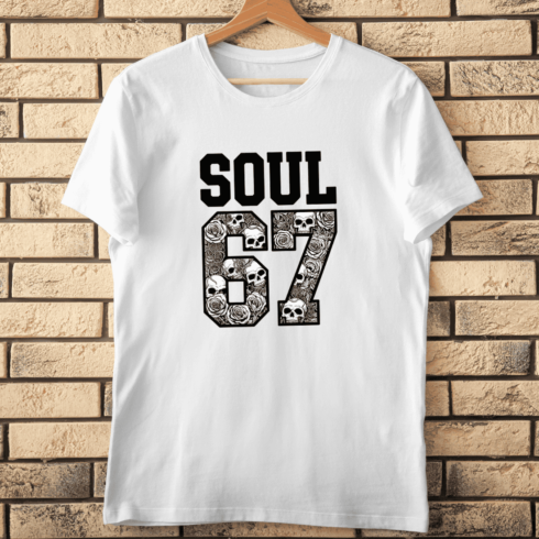 SOUL 67 Skull and Rose Typography T-Shirt Design cover image.