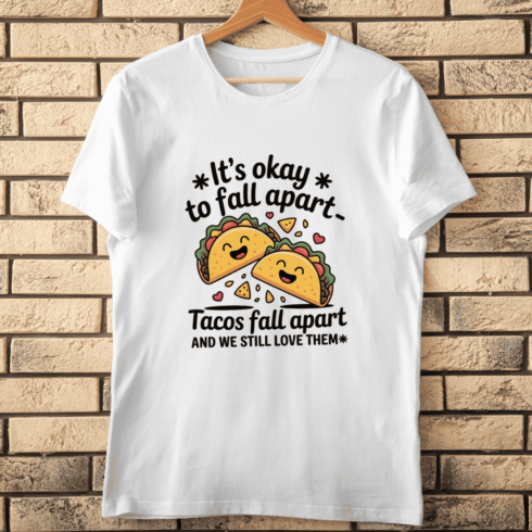 It's Okay to Fall Apart Cartoon T-shirt Design cover image.
