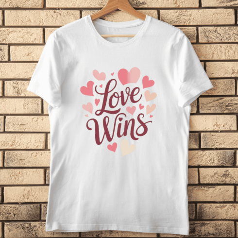 Romantic Typography Love Wins T-shirt Design cover image.