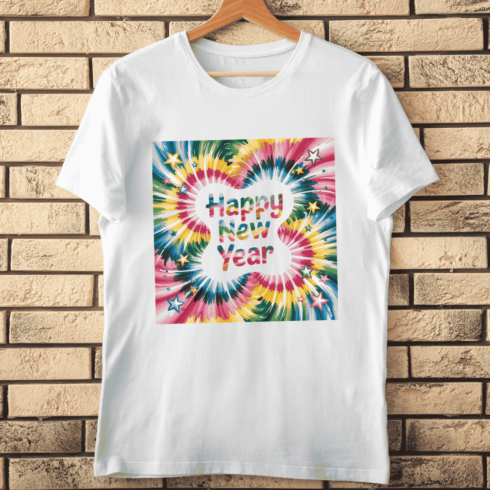 Colorful Abstract Paint Burst New Year T-shirt Design cover image.