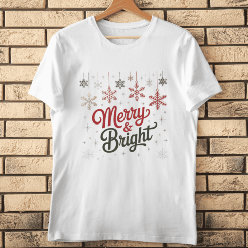 Merry and Bright Calligraphy Holiday Slogan T-shirt Design cover image.