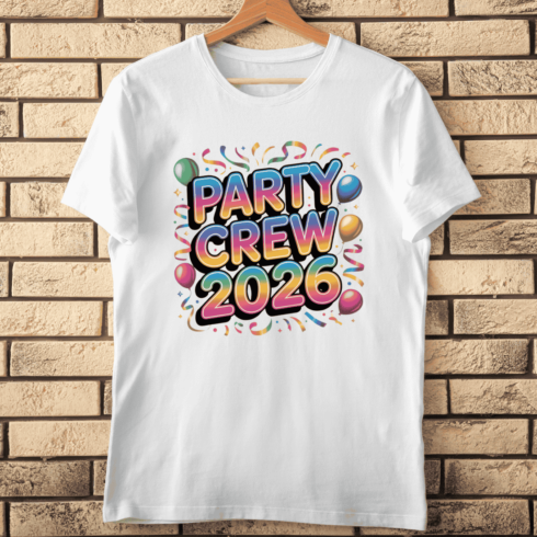 Bold 2026 Party Crew Typography T-Shirt Design cover image.