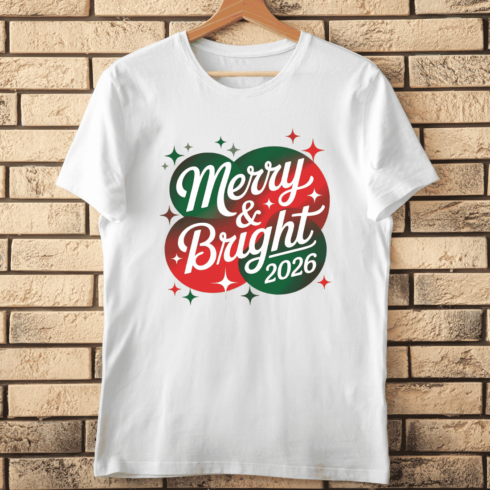 Vibrant Merry & Bright Script Typography T-shirt Design cover image.