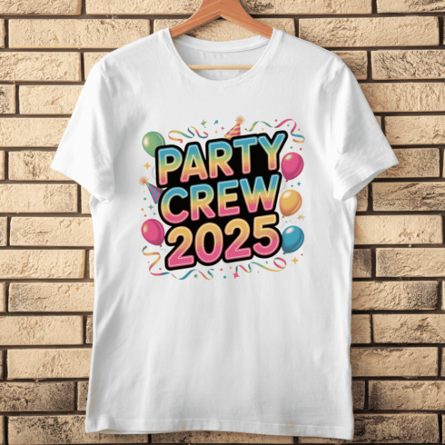 Trendy 2025 Celebration Text With Pop Art Style T-Shirt Design cover image.