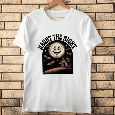 Retro Vintage Moon With Haunted House T-shirt Design cover image.