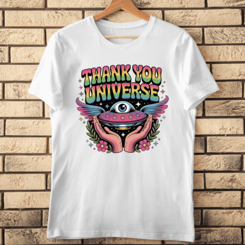 Groovy Retro Style Vibrant Gratitude Text T-Shirt Design cover image.
