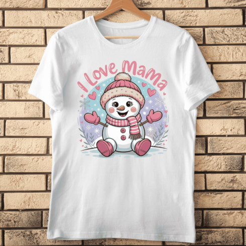 Sweet Snowman I Love Mom T-Shirt Design cover image.