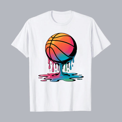 Colorful Melting Basketball Art T-Shirt Design PNG cover image.