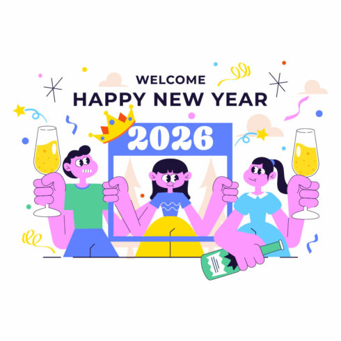 12 Happy New Year 2026 Illustration cover image.