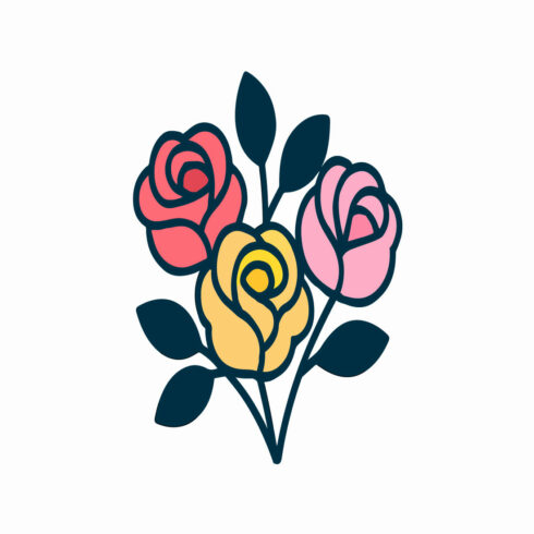 Beautiful colorful rose flower vector illustration, elegant floral design, romantic blooming art, modern flat cover image.