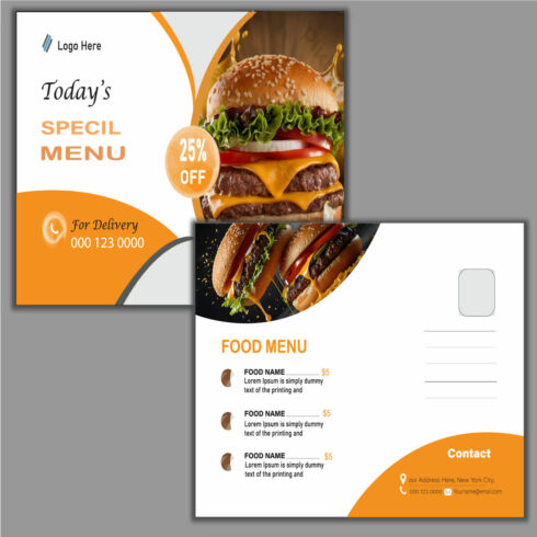 postcard Fast food delivery service template cover image.