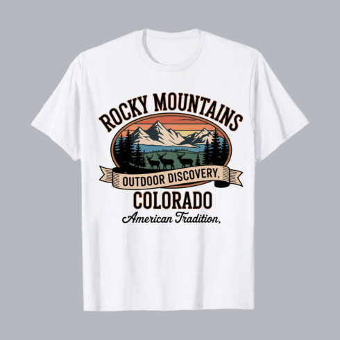 Rocky Mountains Outdoor Discovery T-Shirt – Colorado Adventure Graphic T-Shirt Design PNG cover image.