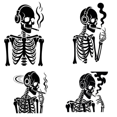 Skeleton with Headphones Vector Set – Smoking Skeleton Illustration Collection vector cover image.