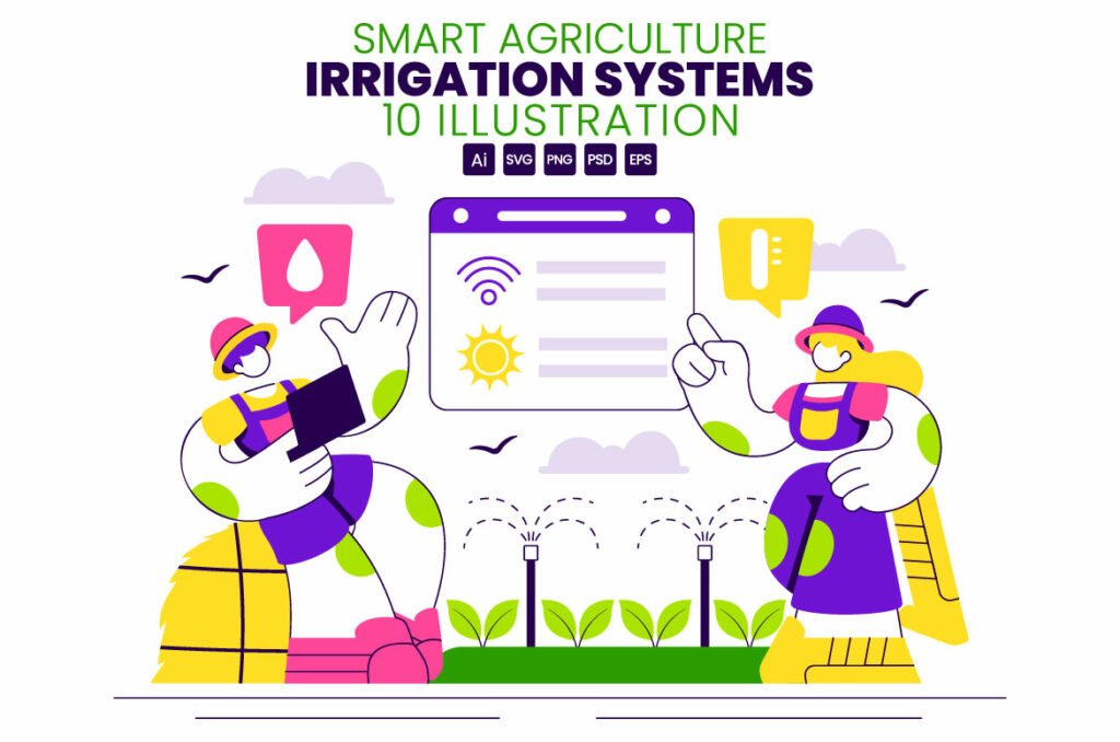 10 Smart Agriculture Irrigation Systems Illustration - MasterBundles