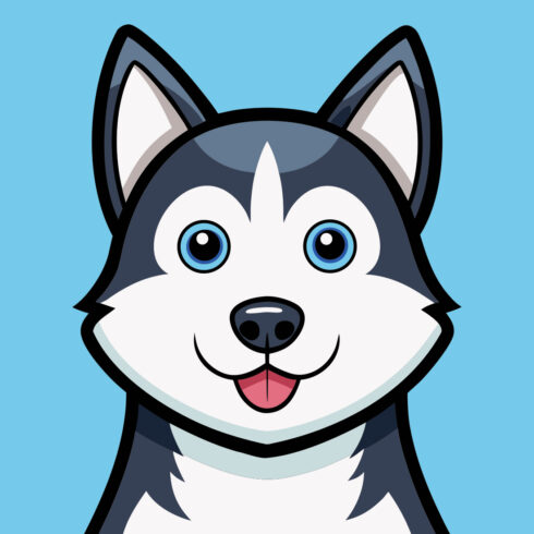 Cartoon husky dog face cute puppy pet animal illustration vector graphic design for kids and children art cover image.