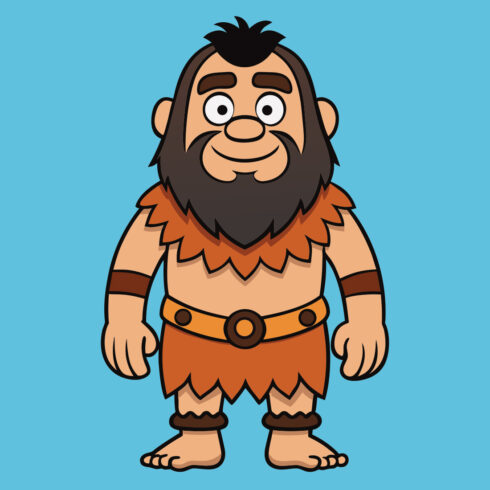 Cartoon caveman illustration stone age character prehistoric man drawing Neanderthal human ancestor artwork cover image.