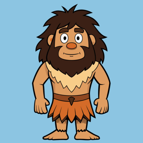 Cartoon caveman character vector illustration for prehistoric age design and stone age themed content cover image.