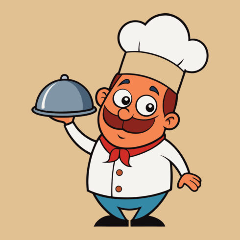 funny-chef-cartoon-with-platter-vector-illustration cover image.