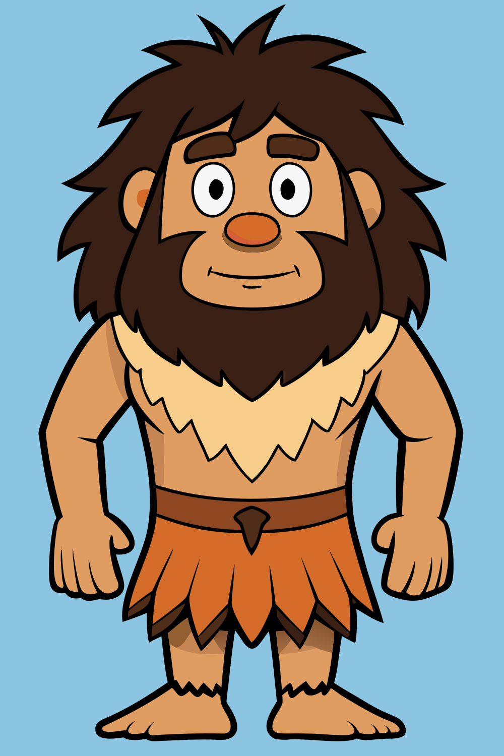 Cartoon caveman character vector illustration for prehistoric age design and stone age themed content pinterest preview image.