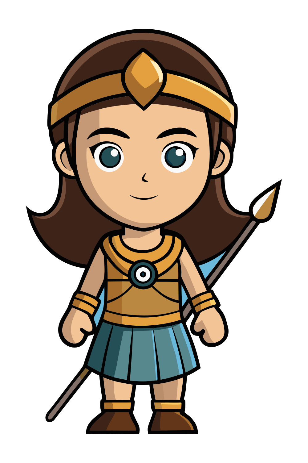 Cartoon warrior girl with spear vector illustration cute female character fantasy game asset isolated design pinterest preview image.