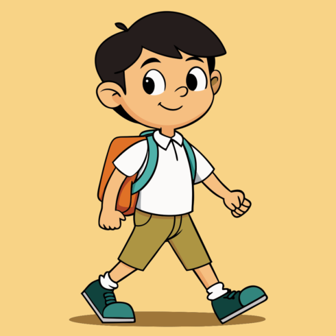 Cartoon illustration of a school boy walking with backpack for education and learning resources use cover image.