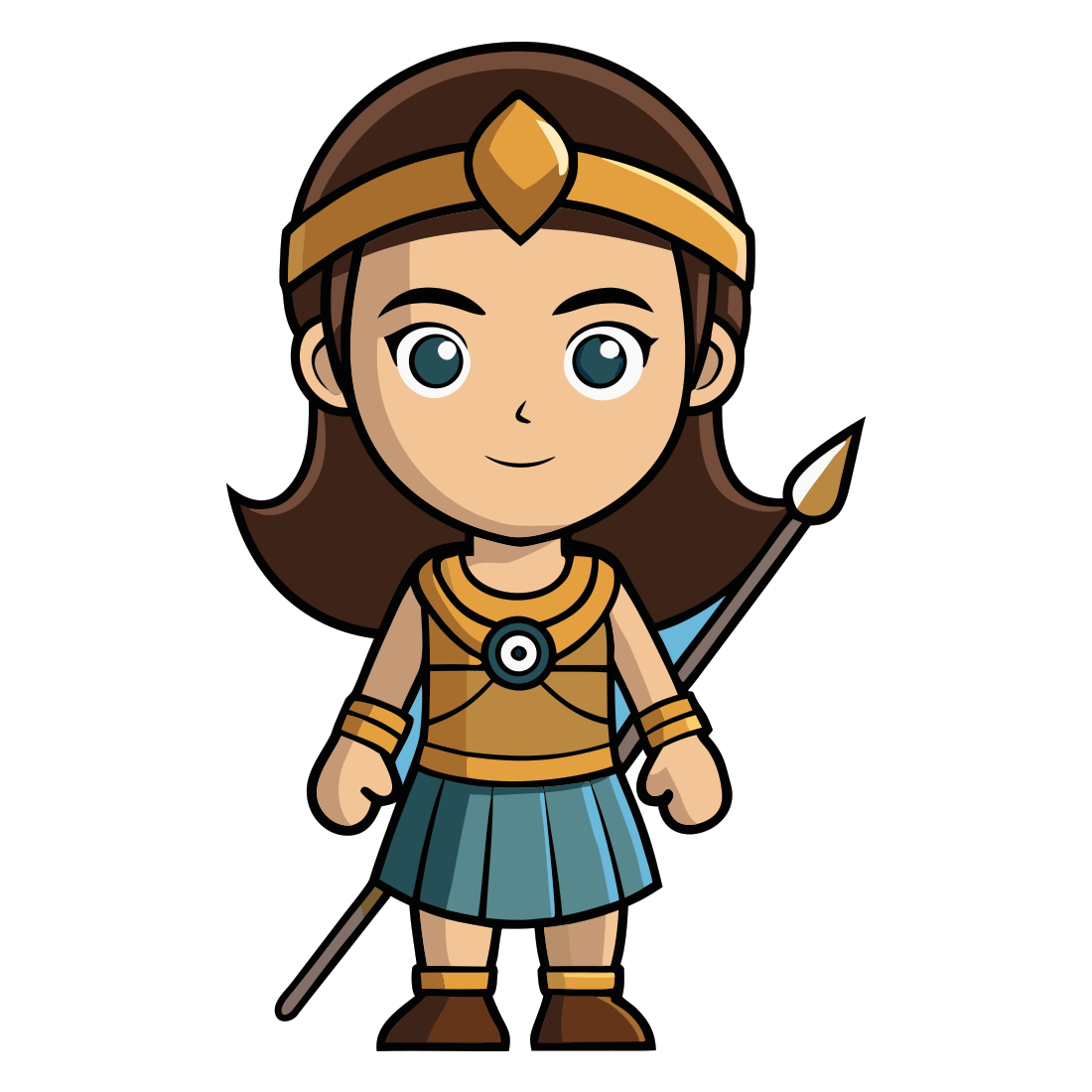 Cartoon warrior girl with spear vector illustration cute female character fantasy game asset isolated design preview image.