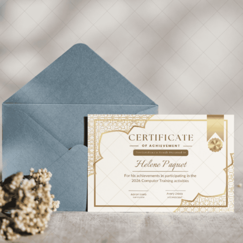 Certificate of Achievement in Computer Training Activities cover image.