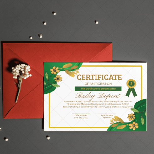 Certificate of Training – Branding and Marketing for Small Enterprises cover image.