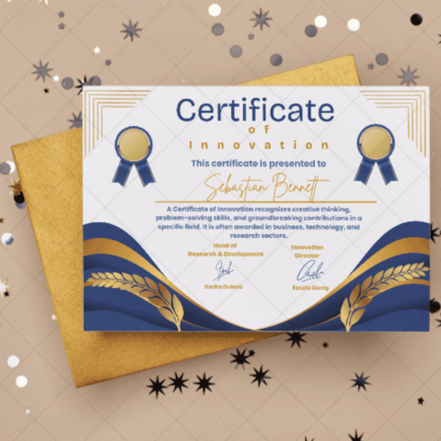 Certificate of Innovative Leadership in Research, Technology, and Business cover image.
