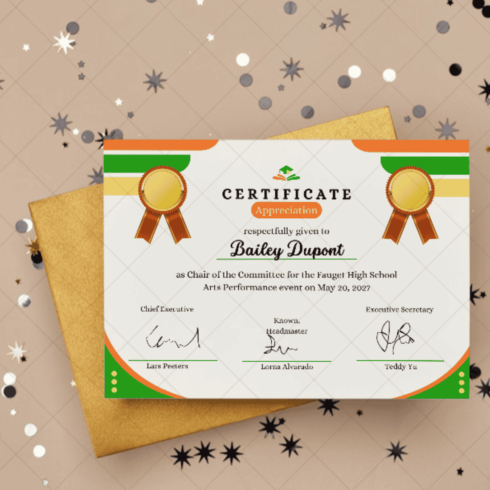 Certificate of Appreciation for Exceptional Artistic Direction cover image.