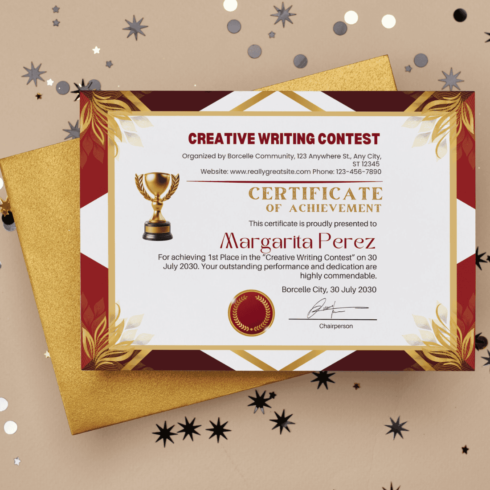 Certificate of Achievement for Exceptional Creativity in Writing cover image.