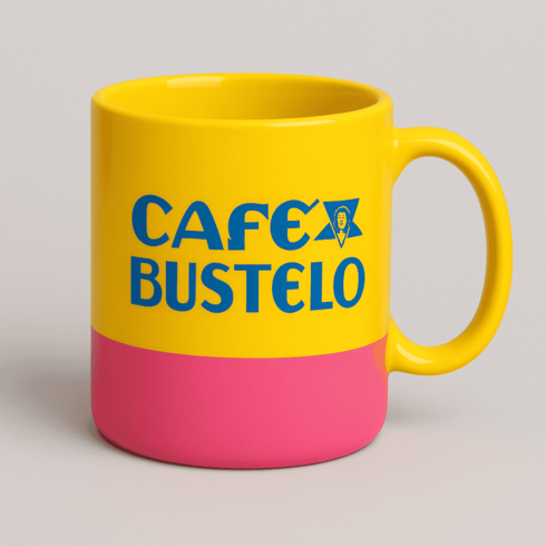 Bold Yellow Café Bustelo Mug Mockup for Branding cover image.