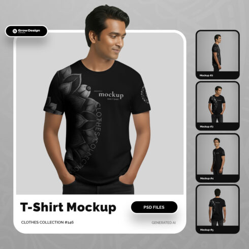 5 T-Shirt Mockups on Indian Man Vol01 Generated AI cover image.