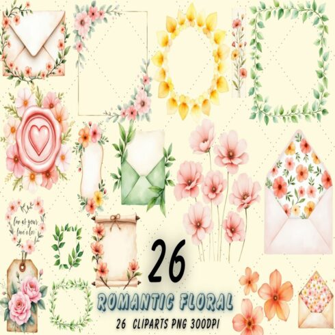 Romantic Floral Stationery Clipart Bundle, Nordic Winter PNG cover image.