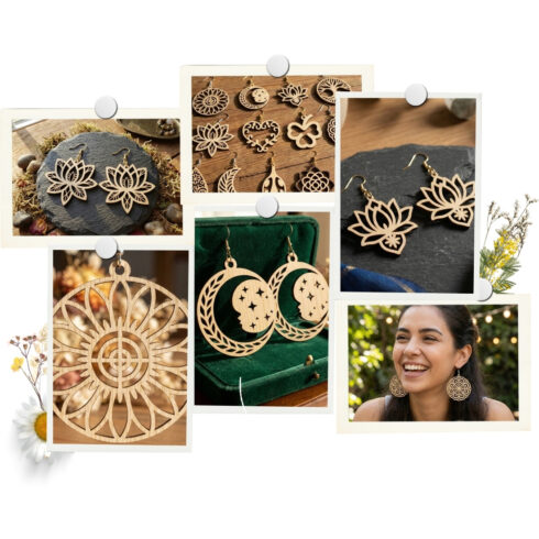 Spiritual Earring SVG Bundle - 13 Lotus, Moon & Nature Designs cover image.